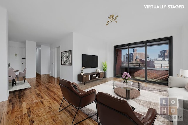 living room with hardwood / wood-style flooring