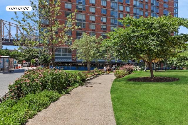 view of property's community featuring a yard