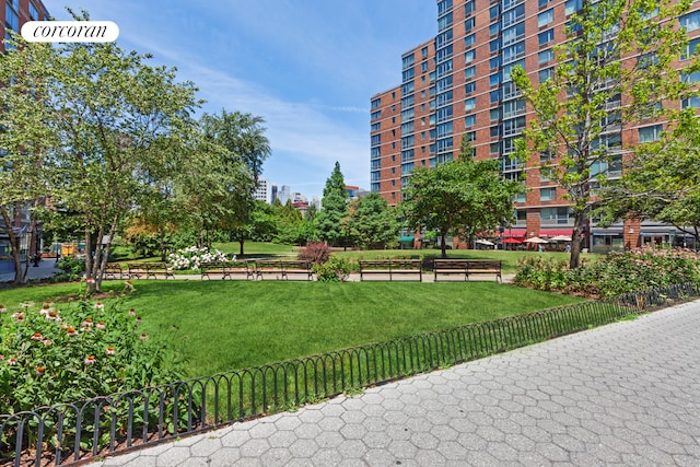 view of property's community featuring a yard