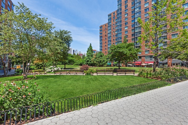 view of property's community with a yard