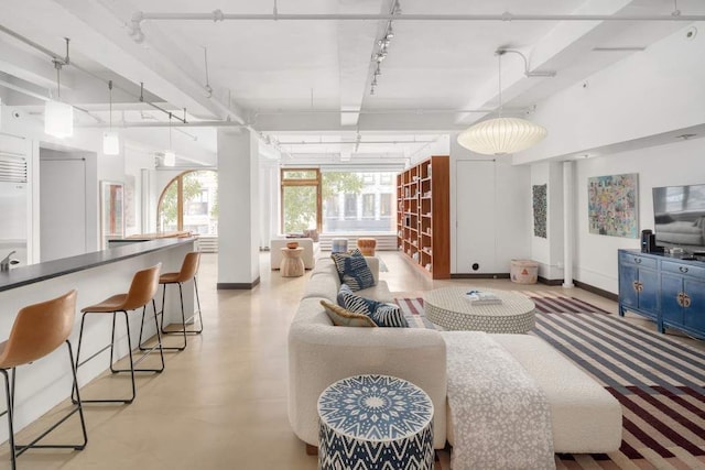 living room with rail lighting