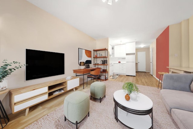 living room with light hardwood / wood-style flooring