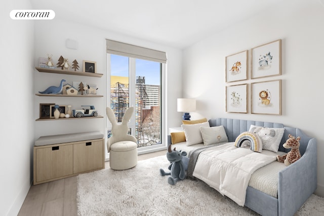 bedroom featuring light hardwood / wood-style flooring