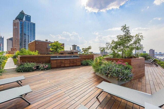 wooden terrace featuring exterior kitchen