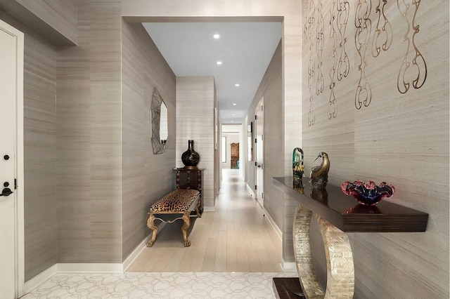 corridor featuring recessed lighting and french doors