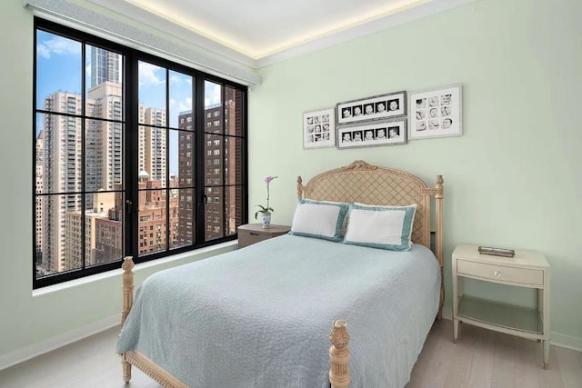 bedroom with light hardwood / wood-style flooring