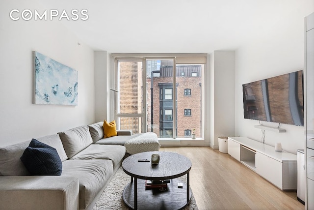 living room with light hardwood / wood-style floors