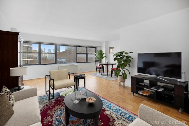 living room with light parquet flooring