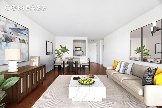 living room with dark wood-type flooring