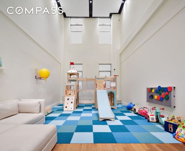 playroom featuring a high ceiling