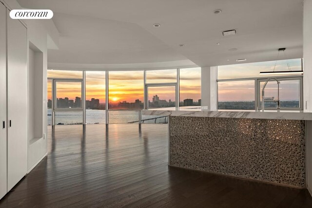 living room featuring plenty of natural light and dark hardwood / wood-style floors