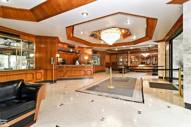 reception area featuring a notable chandelier