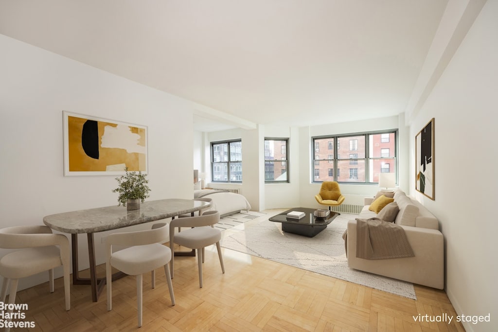 living room with light parquet flooring