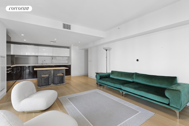 living room with light wood-type flooring