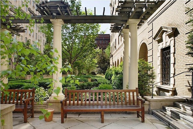 view of patio featuring a pergola