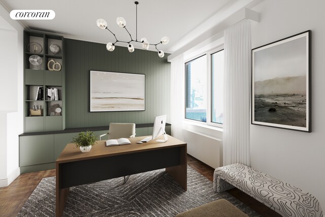 living room featuring crown molding and hardwood / wood-style floors