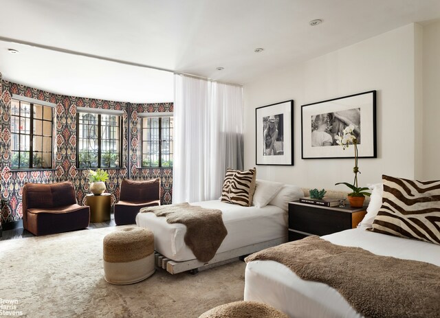 living room with a large fireplace