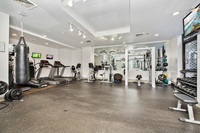 gym featuring recessed lighting and visible vents