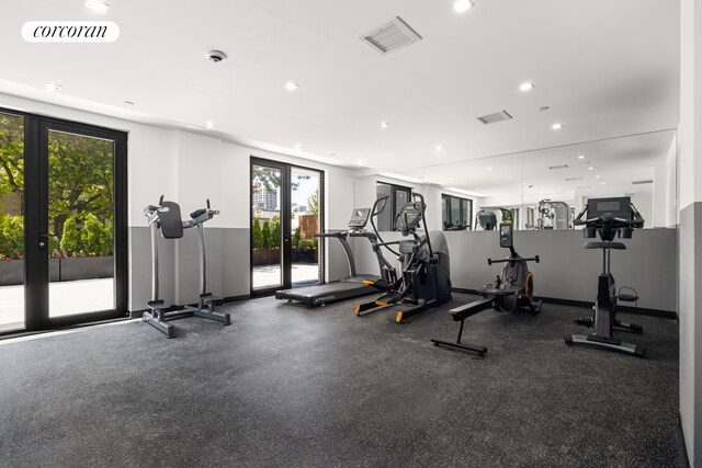 exercise room with french doors