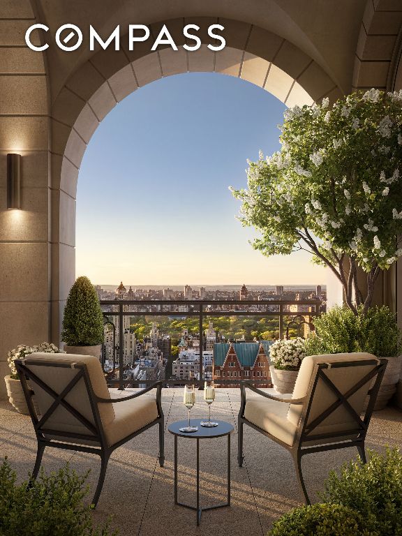 view of patio terrace at dusk