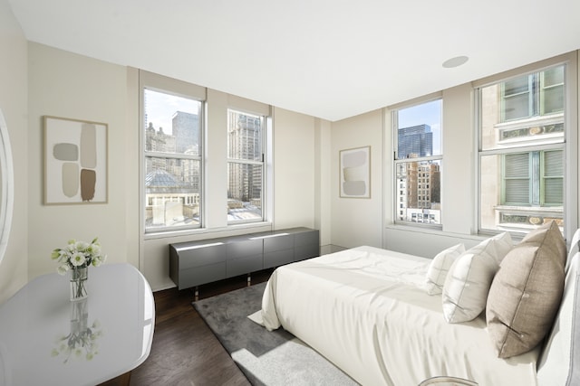 bedroom with dark hardwood / wood-style flooring