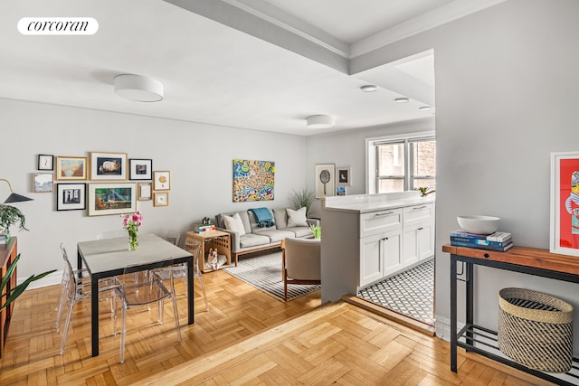 interior space featuring light parquet floors