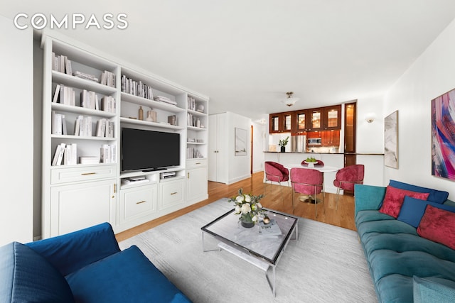 living room featuring light wood-style floors