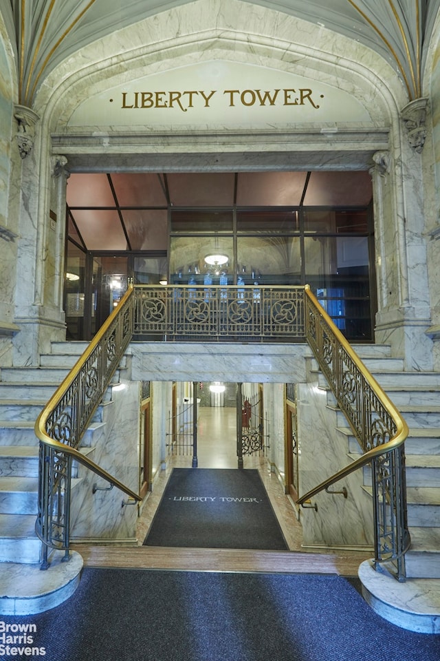 building lobby featuring stairs