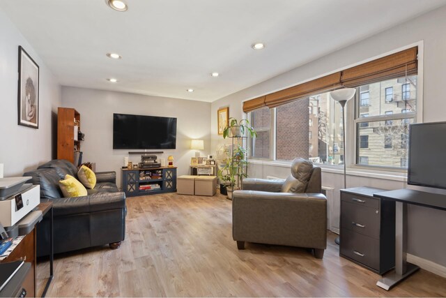 living room with light hardwood / wood-style flooring