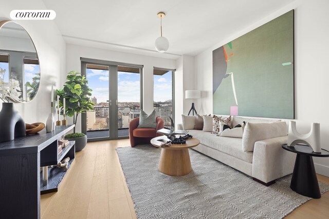 living room with wood-type flooring