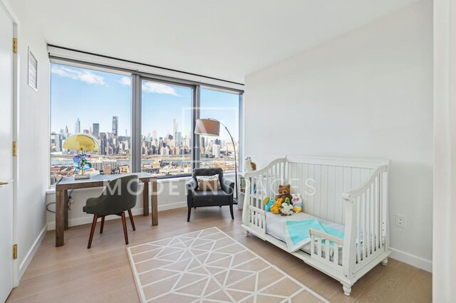 bedroom with hardwood / wood-style floors