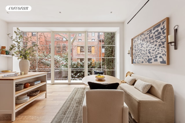 living area featuring light hardwood / wood-style floors