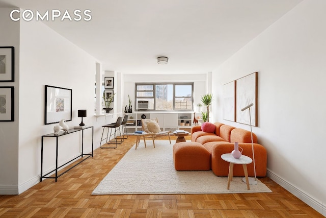 living room with light parquet flooring