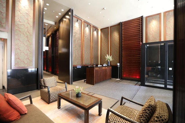community lobby with recessed lighting