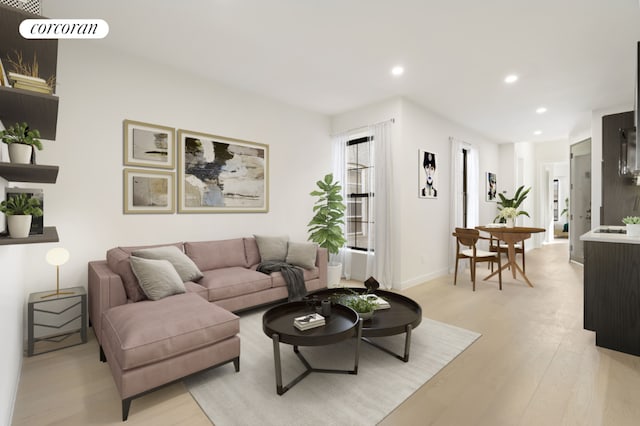 living room with light wood-type flooring