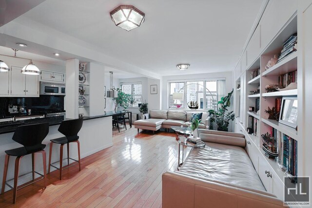 living room featuring light wood-type flooring