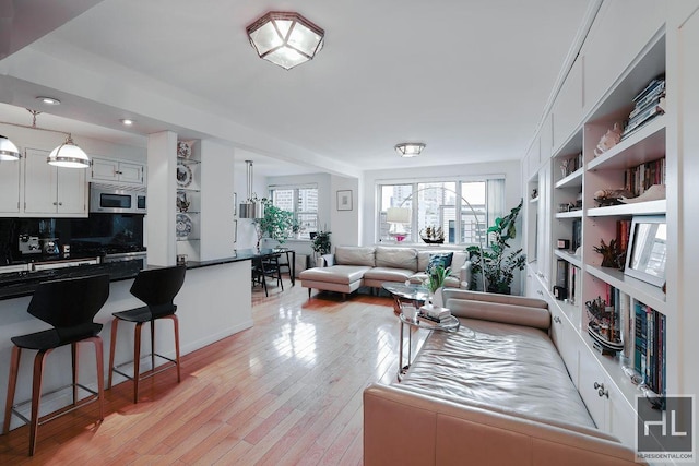 living area featuring light wood finished floors