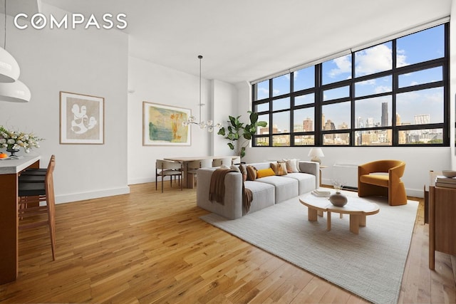 living room with hardwood / wood-style flooring