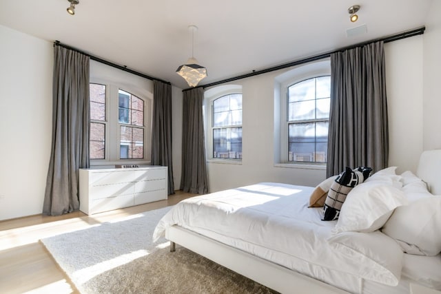 bedroom with light hardwood / wood-style floors