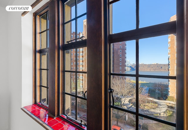 room details with a water view and a view of city