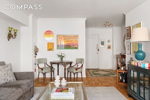 living room featuring ornamental molding