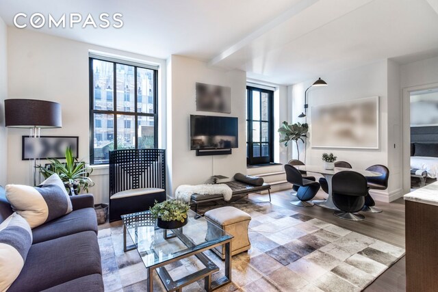 living area with a wealth of natural light and wood finished floors