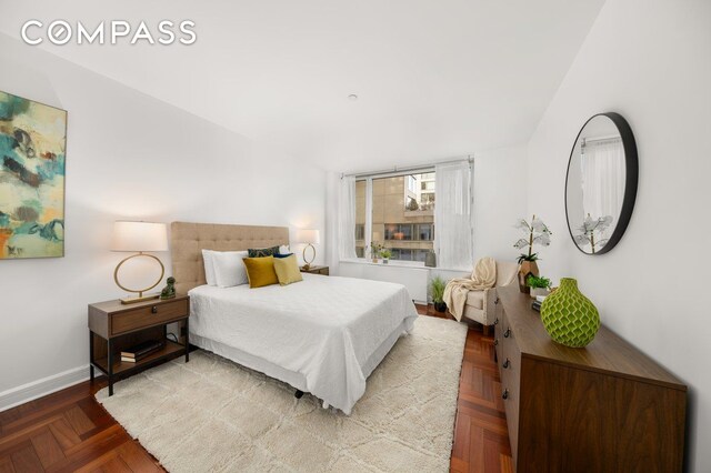 bedroom with parquet floors