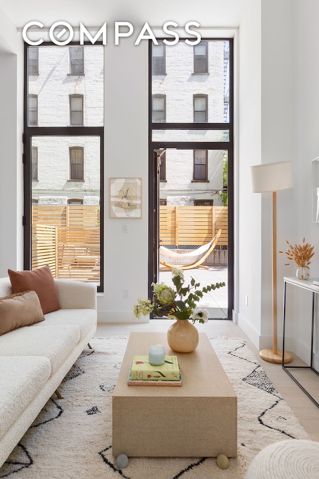 living area with baseboards