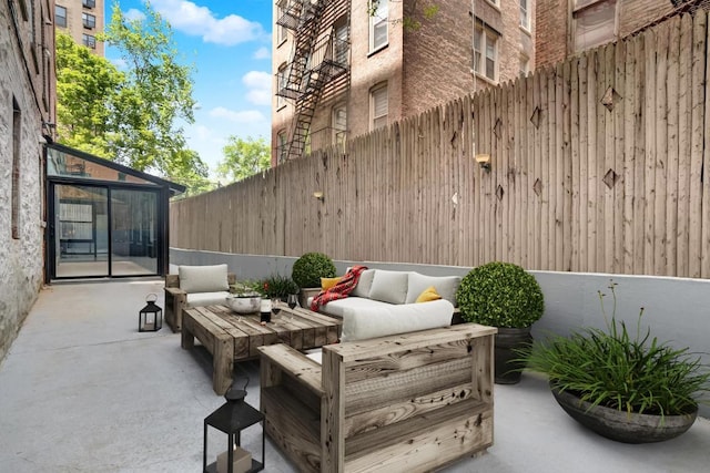 view of patio featuring an outdoor hangout area