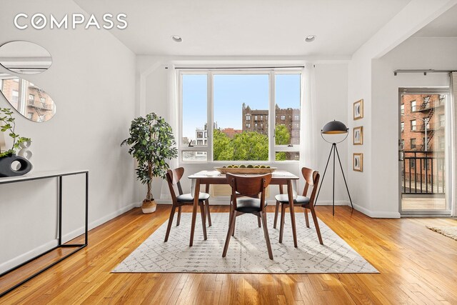 dining space with light hardwood / wood-style flooring