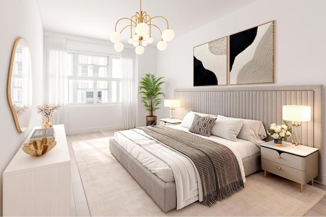 bedroom featuring an inviting chandelier