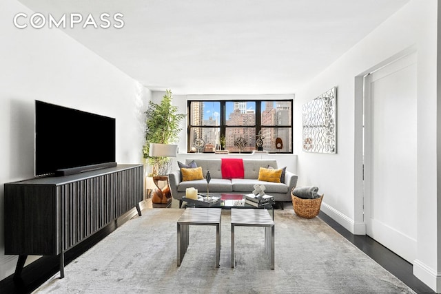 living room with hardwood / wood-style flooring