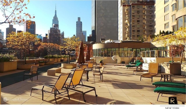 view of home's community featuring a patio area and a view of city