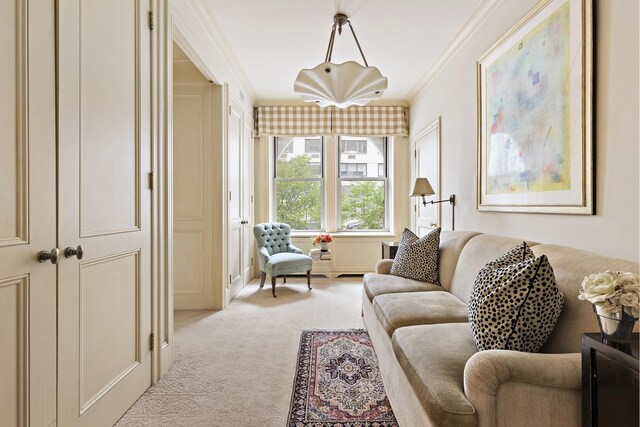 925 Park Ave Unit 2A, New York City, NY 10075 - living area featuring light carpet and crown molding